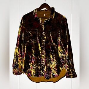 Pilcro Anthropologie Fall Shirt Floral‎ Velvet Button Up Burnout Women MP NEW